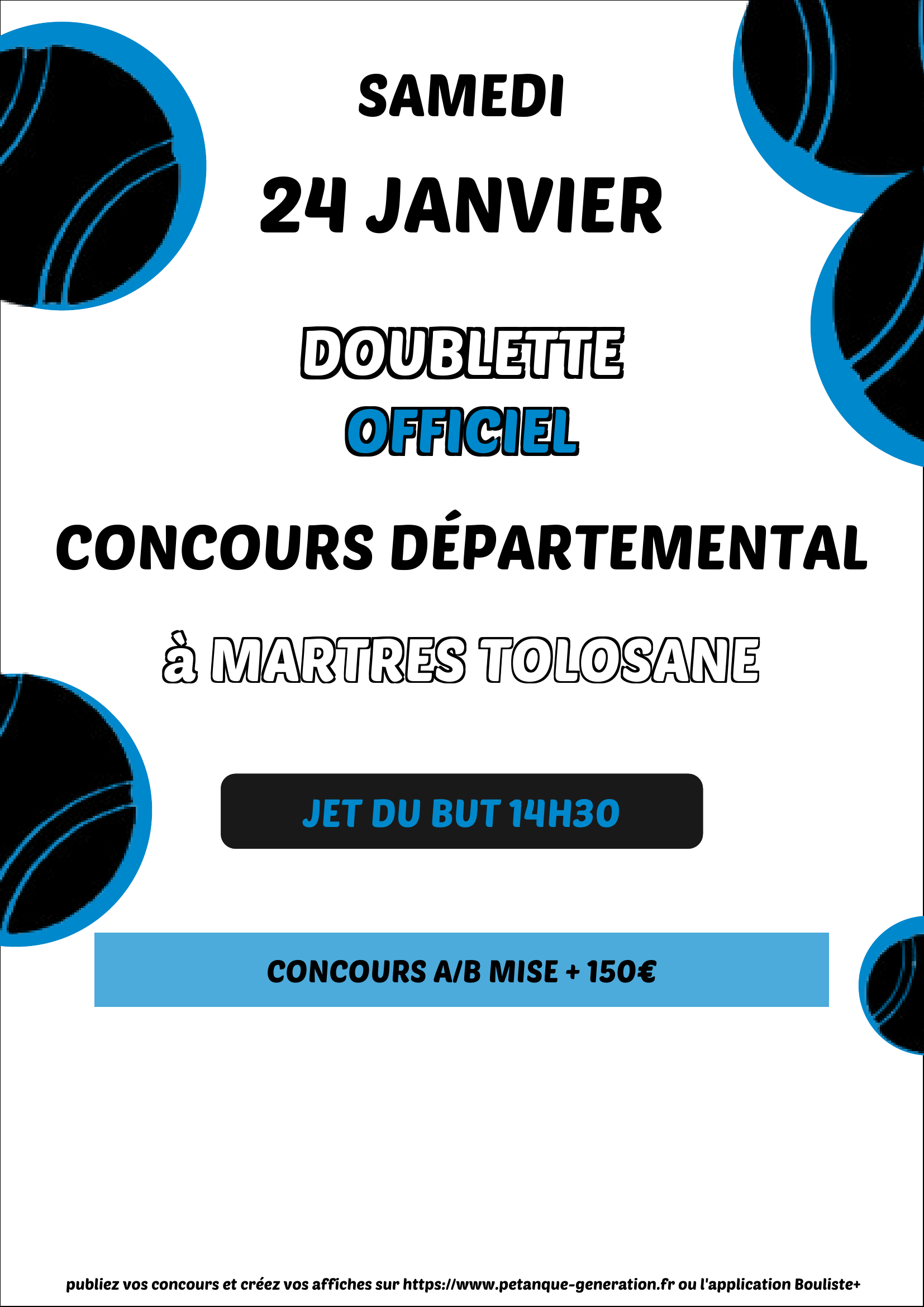 Concours en Doublette le 24 janvier 2026 - Lieu à définir (31) - 00000