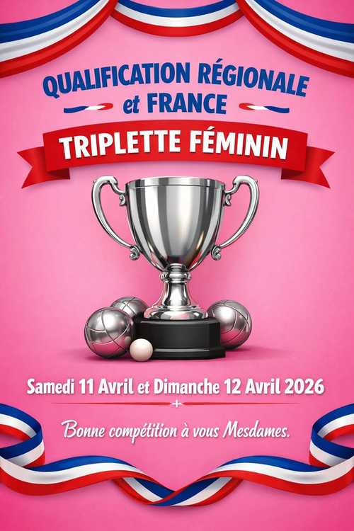 Concours en Triplette le 12 avril 2026 - Lieu à définir (33) - 00000