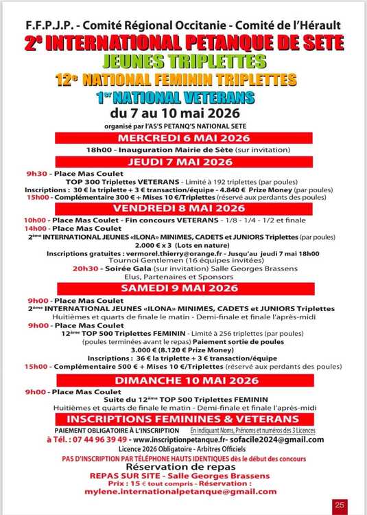 Photo du concours national de pétanque et jeu provençal National TOP 300 à Sete (34) en Triplette du 07/05/2026 - Jet du but à 09H30