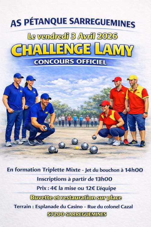 Concours en Triplette Mixte le 3 avril 2026 - Lieu à définir (57) - 00000