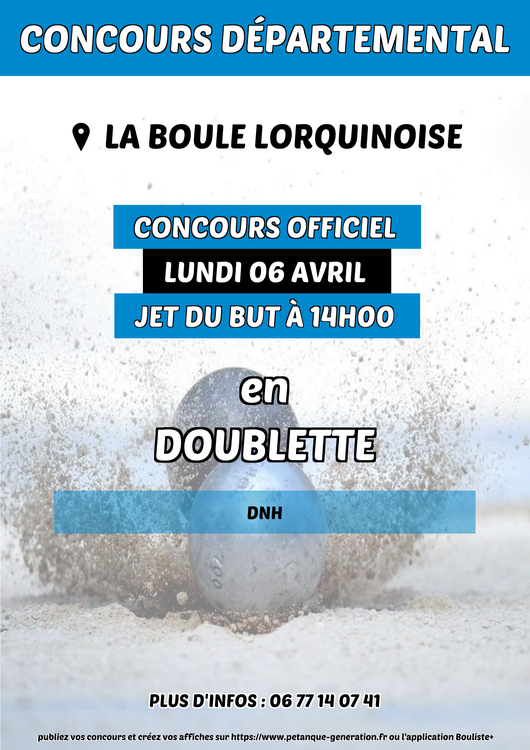 Concours en Doublette le 6 avril 2026 - Lieu à définir (57) - 00000