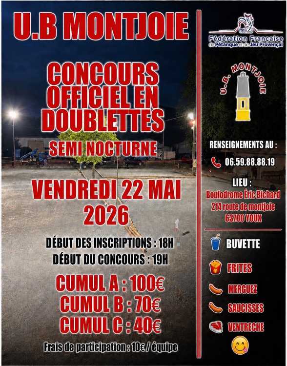 Concours en Doublette le 22 mai 2026 - Lieu à définir (63) - 00000