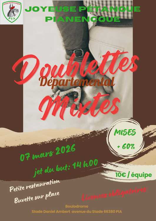 Concours en Doublette Mixte le 7 mars 2026 - Lieu à définir (66) - 00000