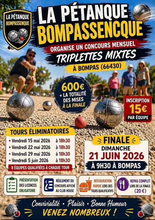 Concours en Triplette Mixte le 5 juin 2026 - Lieu à définir (66) - 00000