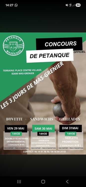 Concours en Triplette le 31 mai 2026 - Lieu à définir (82) - 00000