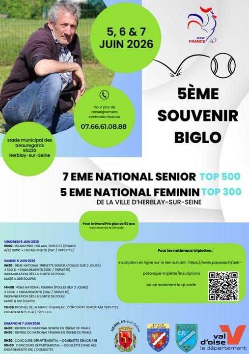 Photo du concours national de pétanque et jeu provençal National TOP 300 à Herblay Sur Seine (95) en Triplette du 06/06/2026 - Jet du but à 14H00