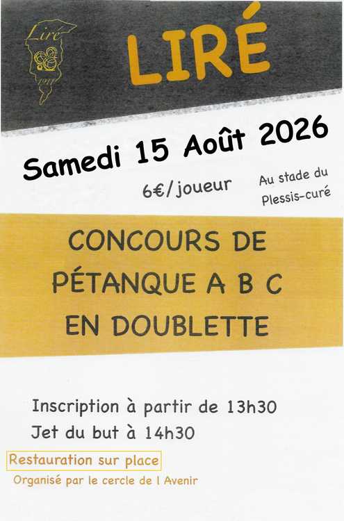 Concours en Doublette le 15 août 2026 - Liré - 49530
