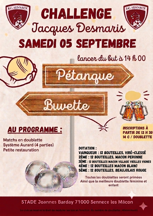 Concours en Doublette le 14 septembre 2026 - Mâcon - 71000