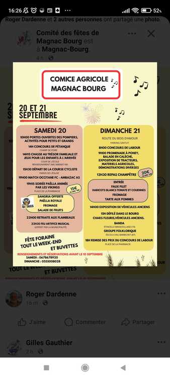 Concours en Doublette le 20 septembre 2025 - Magnac-Bourg - 87380