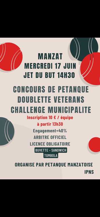 Concours en Doublette le 17 juin 2026 - Lieu à définir (63) - 00000