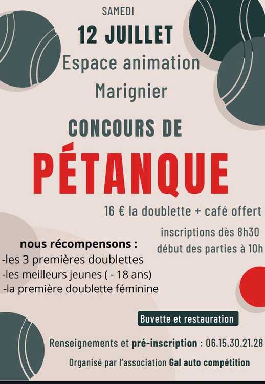 Concours en Doublette le 12 juillet 2025 - Marignier - 74970