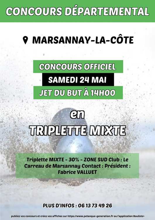 Concours en Triplette Mixte le 24 mai 2025 - Marsannay-la-Côte - 21160