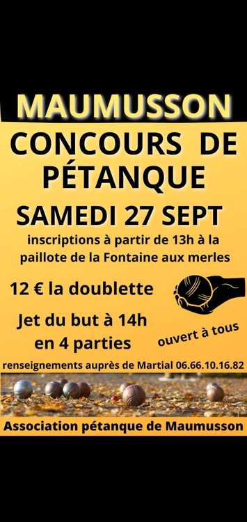 Concours en Doublette le 27 septembre 2025 - Maumusson - 44540