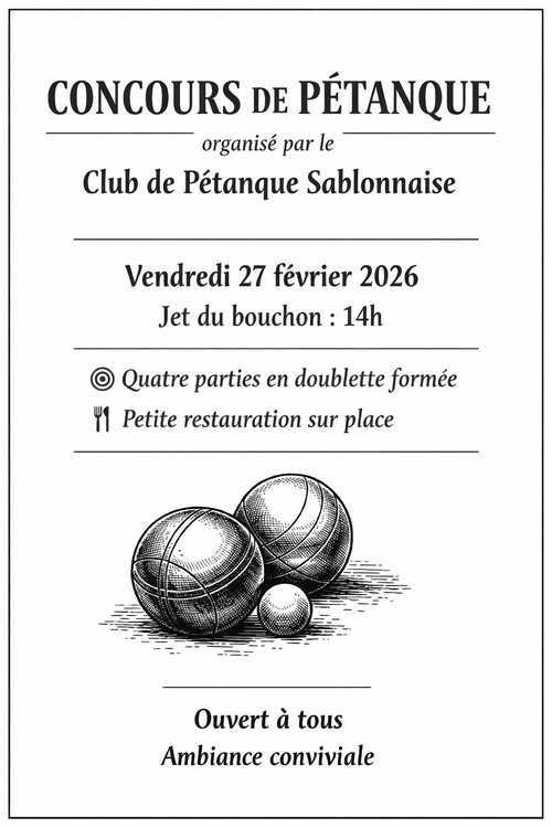 Concours en Doublette le 27 février 2026 - Metz - 57000