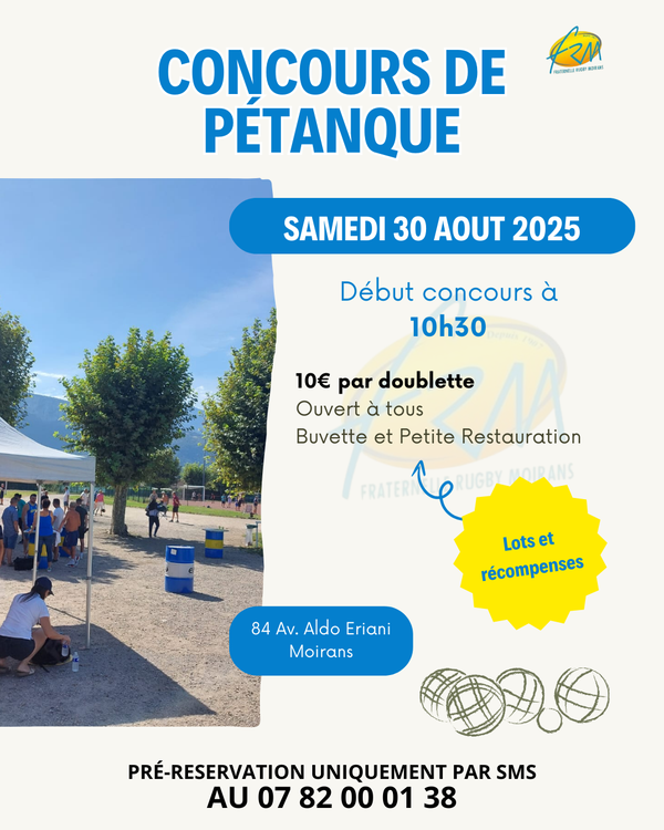 Concours en Doublette le 30 août 2025 - Moirans - 38430