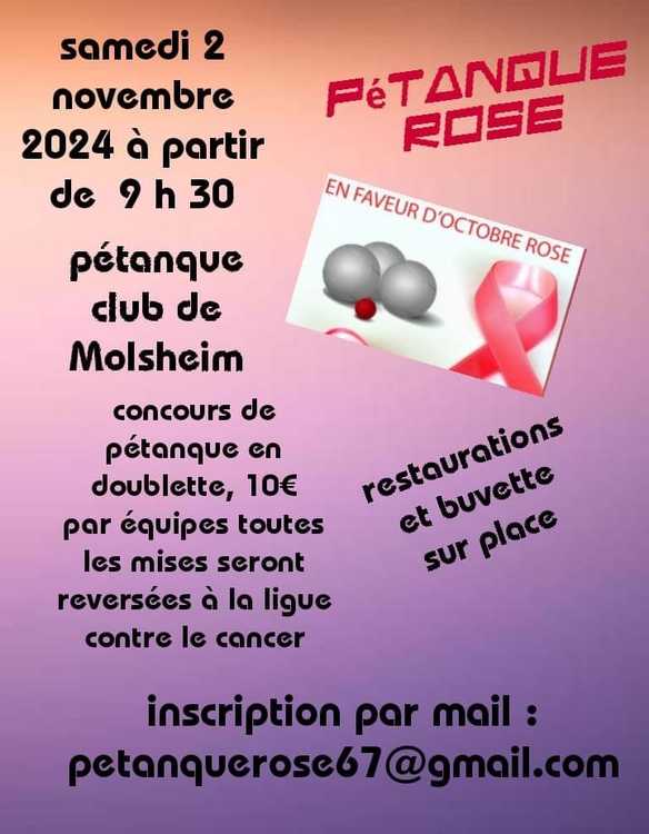 Concours en Doublette le 2 novembre 2024 - Molsheim - 67120