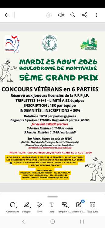 Concours en Triplette le 25 août 2026 - Montamisé - 86360