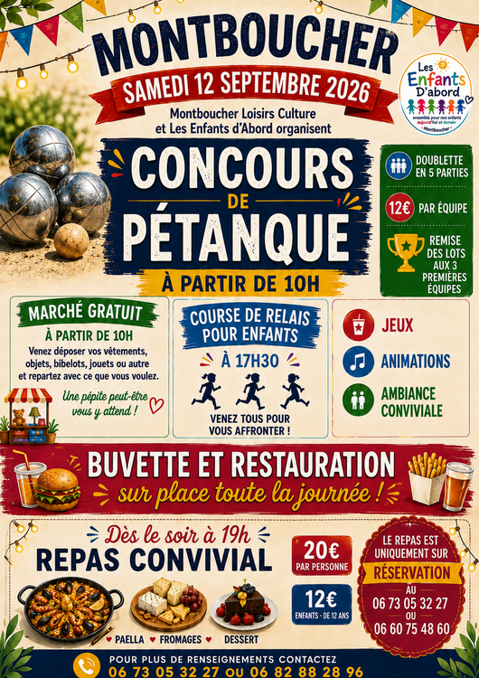 Concours en Doublette le 12 septembre 2026 - Montboucher - 23400
