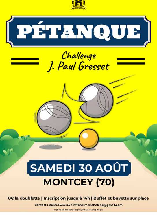Concours en Doublette le 30 août 2025 - Montcey - 70000