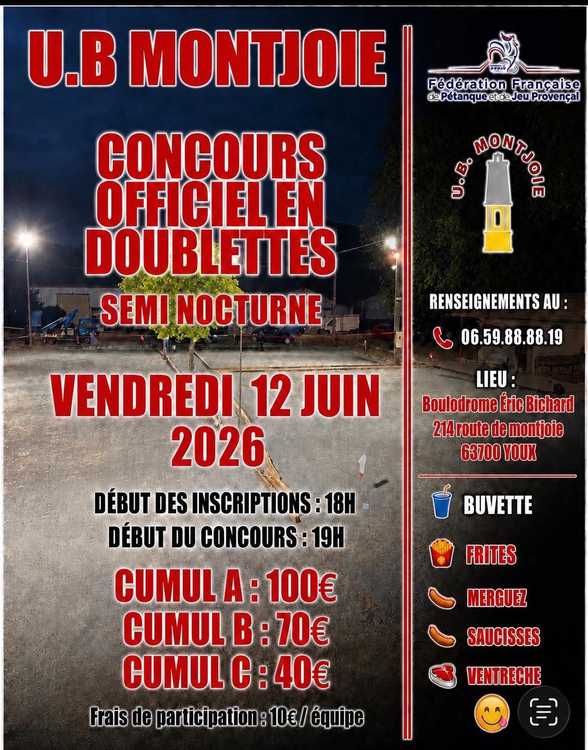 Concours en Doublette le 12 juin 2026 - Lieu à définir (63) - 00000