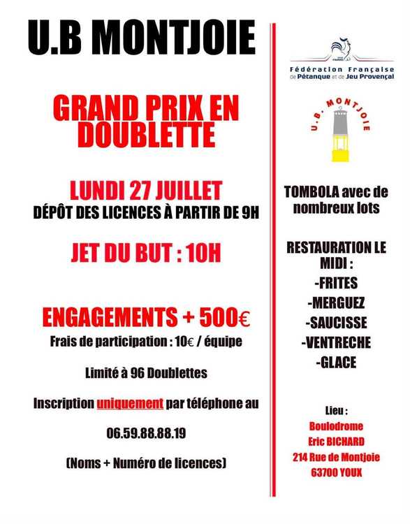 Concours en Doublette le 27 juillet 2026 - Lieu à définir (63) - 00000