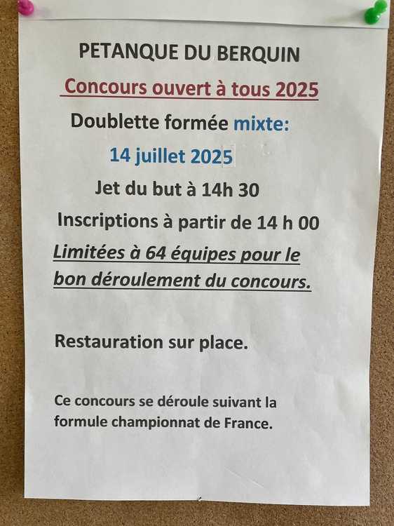 Concours en Doublette Mixte le 14 juillet 2025 - Neuf-Berquin - 59940