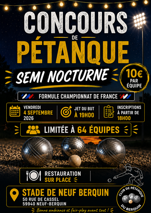 Concours en Doublette le 4 septembre 2026 - Neuf-Berquin - 59940