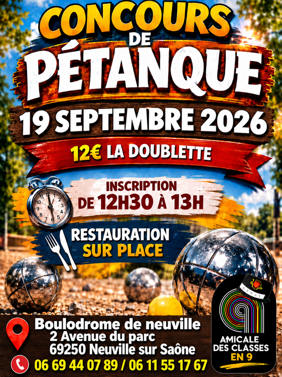 Concours en Doublette le 19 septembre 2026 - Neuville-sur-Saône - 69250