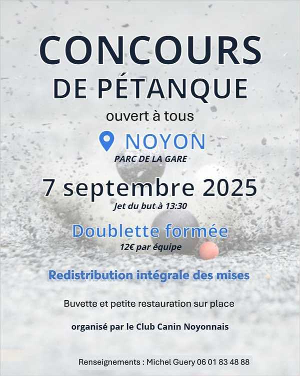 Concours en Doublette le 7 septembre 2025 - Noyon - 60400