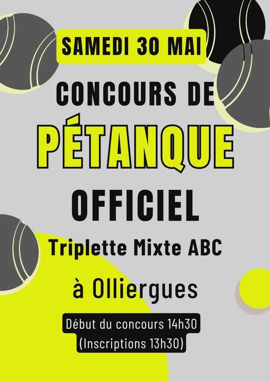 Concours en Triplette Mixte le 30 mai 2026 - Lieu à définir (63) - 00000