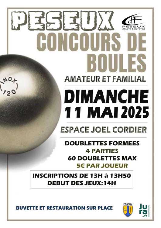 Concours en Doublette le 11 mai 2025 - Peseux - 39120