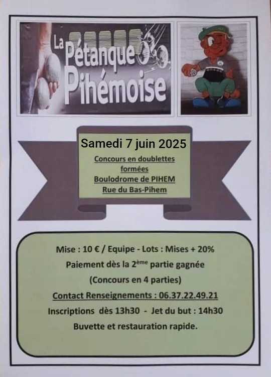 Concours en Doublette le 7 juin 2025 - Pihem - 62570