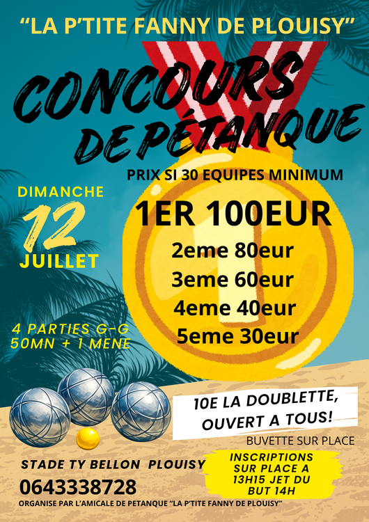 Concours en Doublette le 12 juillet 2026 - Plouisy - 22200
