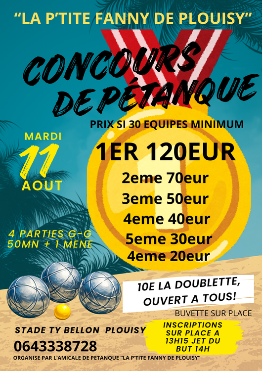 Concours en Doublette le 11 août 2026 - Plouisy - 22200