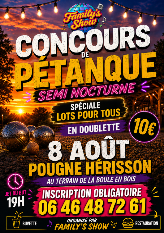 Concours en Doublette le 8 août 2026 - Pougne-Hérisson - 79130