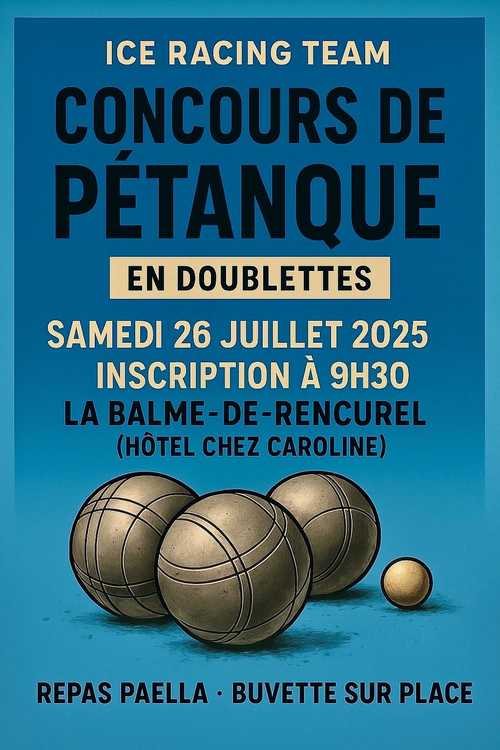 Concours en Doublette le 26 juillet 2025 - Rencurel - 38680