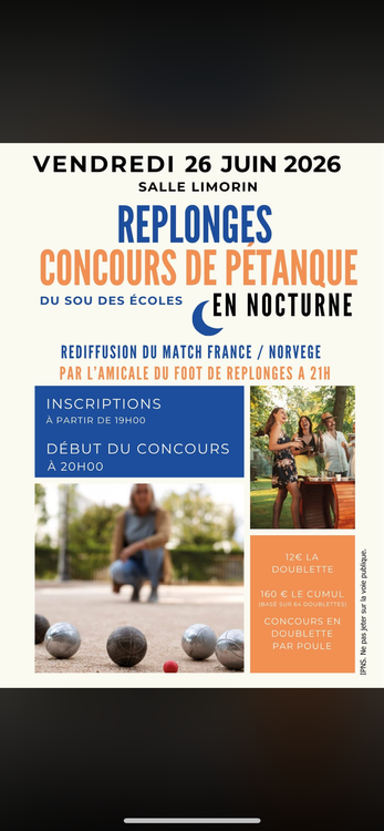 Concours en Doublette le 26 juin 2026 - Replonges - 01750