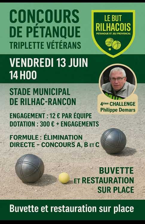 Concours en Triplette le 13 juin 2025 - Rilhac-Rancon - 87570
