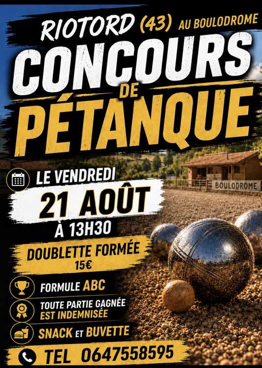 Concours en Doublette le 21 août 2026 - Riotord - 43220