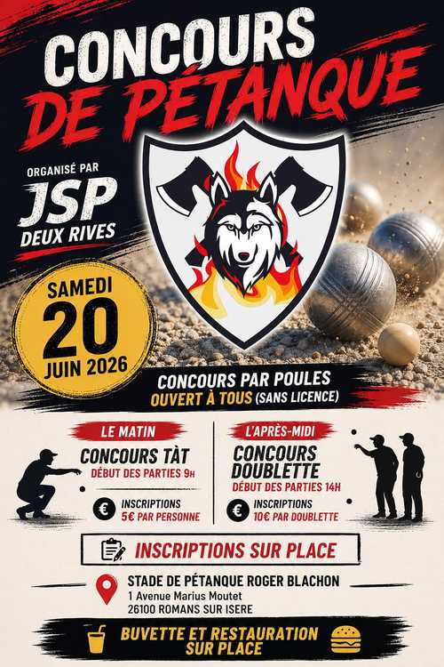 Concours en Doublette le 20 juin 2026 - Romans-sur-Isère - 26100
