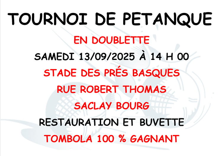Concours en Doublette le 13 septembre 2025 - Saclay - 91400