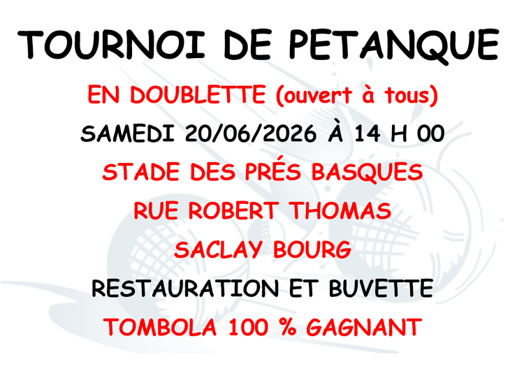 Concours en Doublette le 20 juin 2026 - Saclay - 91400