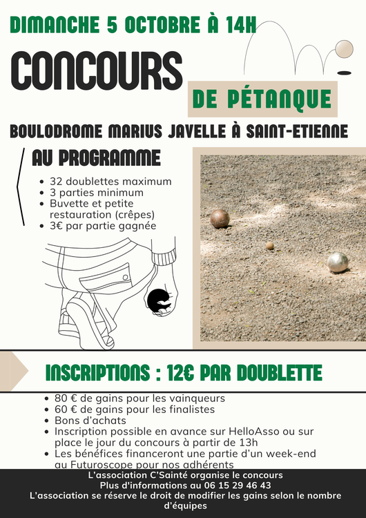 Concours en Doublette le 5 octobre 2025 - Saint-Étienne - 42000