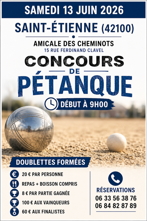 Concours en Doublette le 13 juin 2026 - Saint-Étienne - 42000