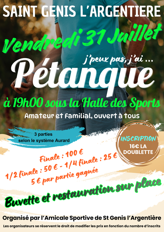 Concours en Doublette le 31 juillet 2026 - Saint-Genis-l'Argentière - 69610