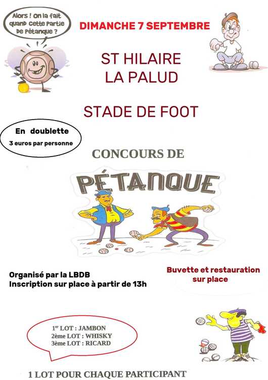 Concours en Doublette le 7 septembre 2025 - Saint-Hilaire-la-Palud - 79210