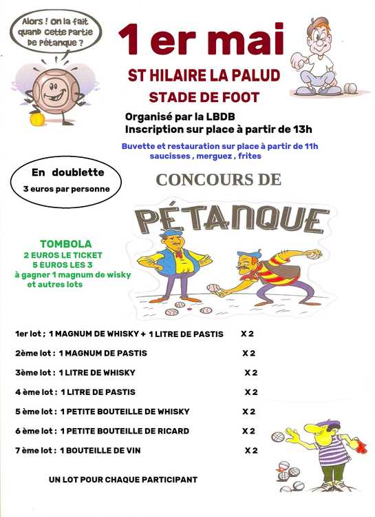 Concours en Doublette le 1 mai 2026 - Saint-Hilaire-la-Palud - 79210