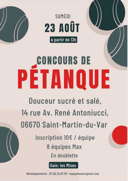 Concours en Doublette le 23 août 2025 - Saint-Martin-du-Var - 06670