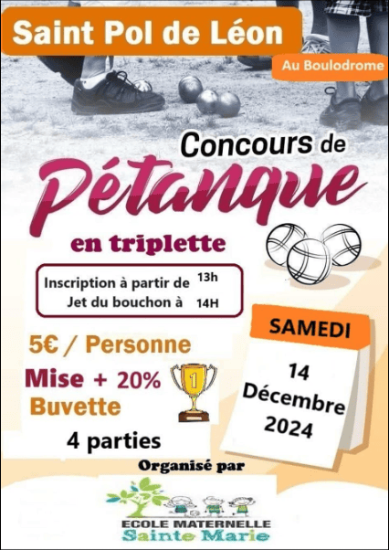 Concours en Triplette le 14 décembre 2024 - Saint-Pol-de-Léon - 29250