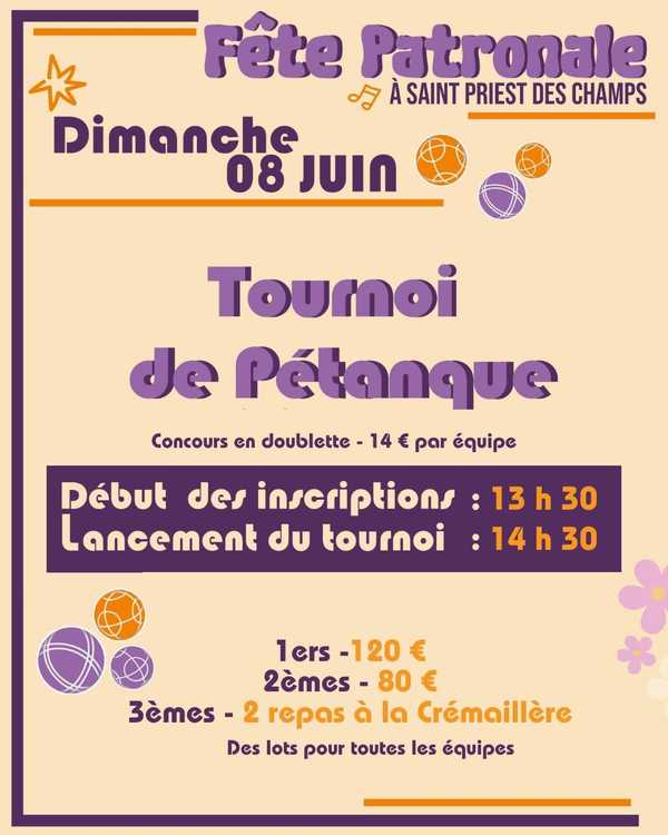Concours en Doublette le 8 juin 2025 - Saint-Priest-des-Champs - 63640